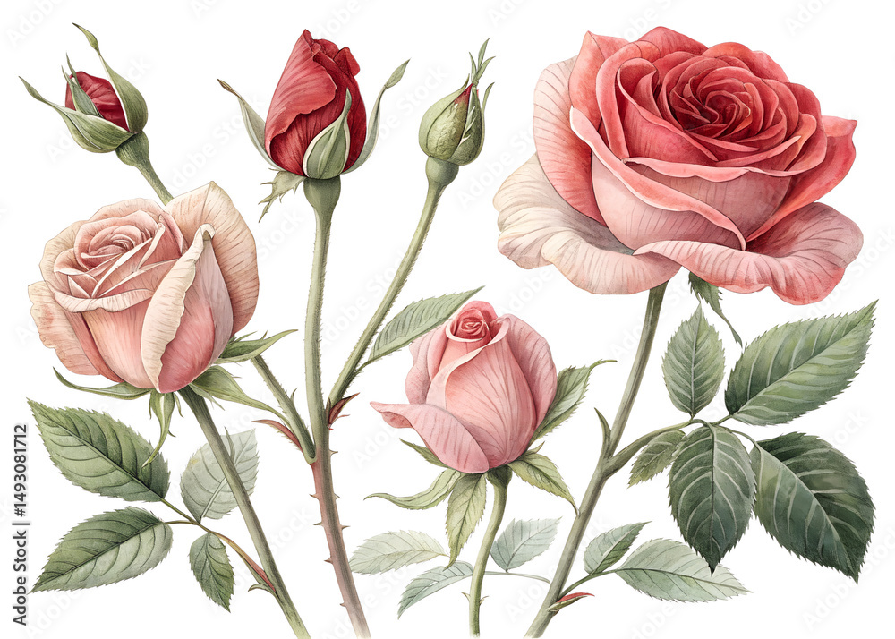 Obraz premium set of pink roses Isolated on transparent background