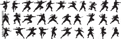 Ninja silhouette vector pack: action poses, martial arts, warriors, assassins, fighters, shadow warriors