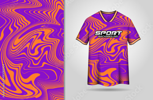 Sport jersey design with purple orange liquify background