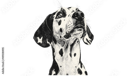 Dalmatian dog vintage engraving, hand-drawn monochrome pet illustration, antique etching style, domestic animal art, classic black sketch, stylish old engraving for print and decor