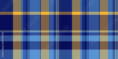 Vibrant blue, gold, and brown plaid pattern.  Perfect for textile design, fashion, web backgrounds, or packaging.