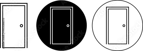 Door icon. Home decorate element. room symbol. Exit doorway simple icons. Push door symbols
