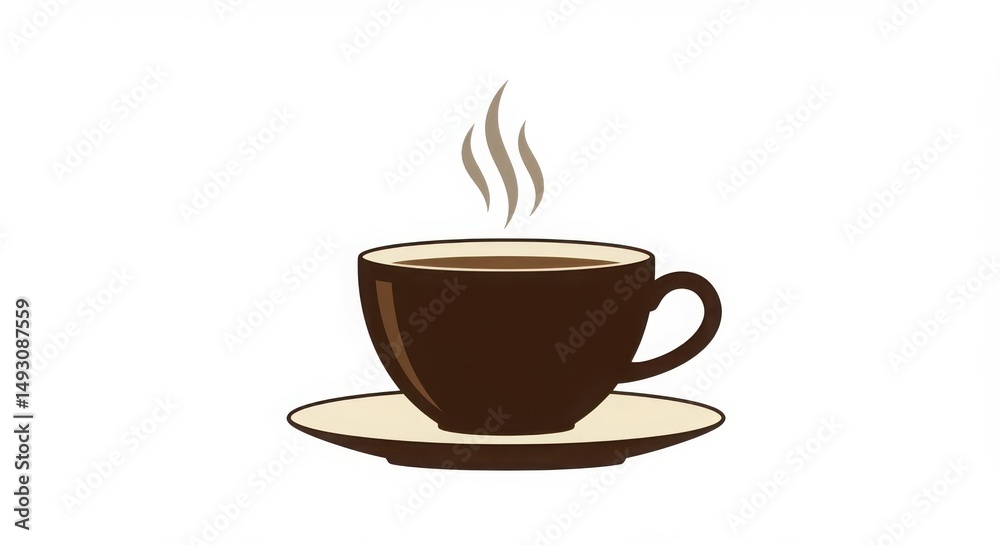 Vector illustration of a steaming coffee cup on a saucer minimalist and crisp style white background commercial use Vector illustration of a steaming coffee cup on a saucer minimalist and crisp style white background commercial use