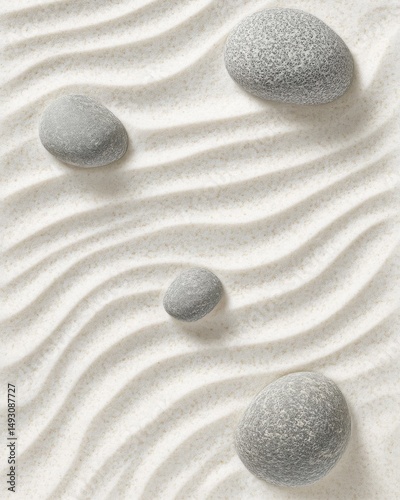 Wallpaper Mural Minimalist zen garden with smooth gray stones on raked sand top down view for meditation and relaxation concept Torontodigital.ca