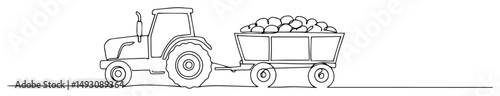 tractor transporting harvested crops abstract linear representation using a single continuous stroke in black ink