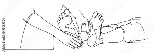 manual therapy and foot mobilization session abstract continuous-line silhouette
