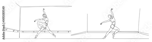 ballet dancers practicing in studio abstract line art vector