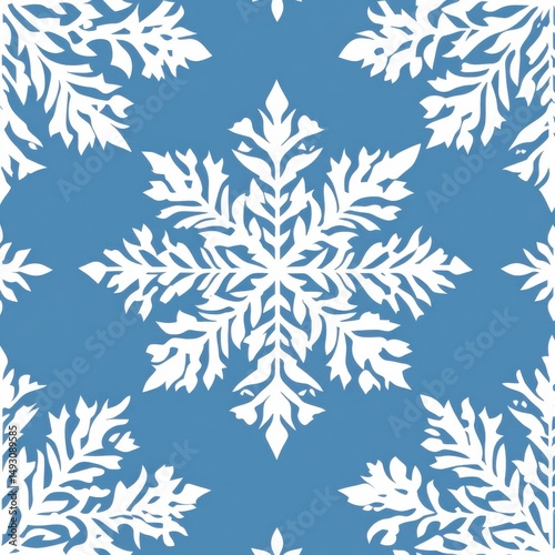 Seamless Snowflake Pattern on Blue Background Winter Holiday Season Design Christmas and New Year Celebration Festive Decoration