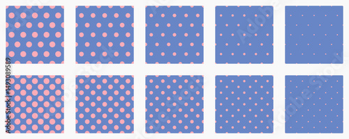 Set polka dots seamless vector pattern. Simple background for web or print. Abstract surface.