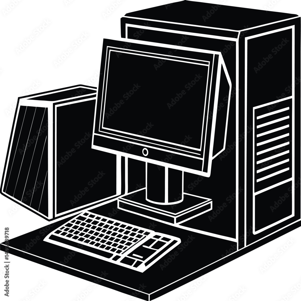 Fototapeta premium Classic Desktop Computer System Monitor, Keyboard, and Tower