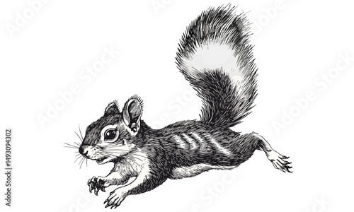 Hand-drawn Flying Squirrel Vintage Engraving, Rustic Wildlife Art Print, Monochrome Etching, Retro Nature Sketch, Forest Mammal Illustration, antique style, trendy wildlife decor