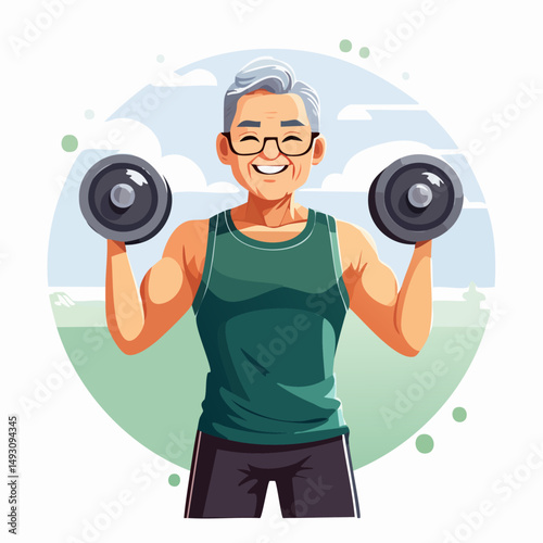 Strong Elderly Man Lifting Dumbbells in Modern Gym on White Background – Fitness Senior Concept

