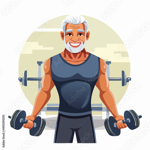 Strong Elderly Man Lifting Dumbbells in Modern Gym on White Background – Fitness Senior Concept

