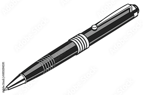 78 matte black metal ballpoint pen, finely detailed, photorealistic, high quality