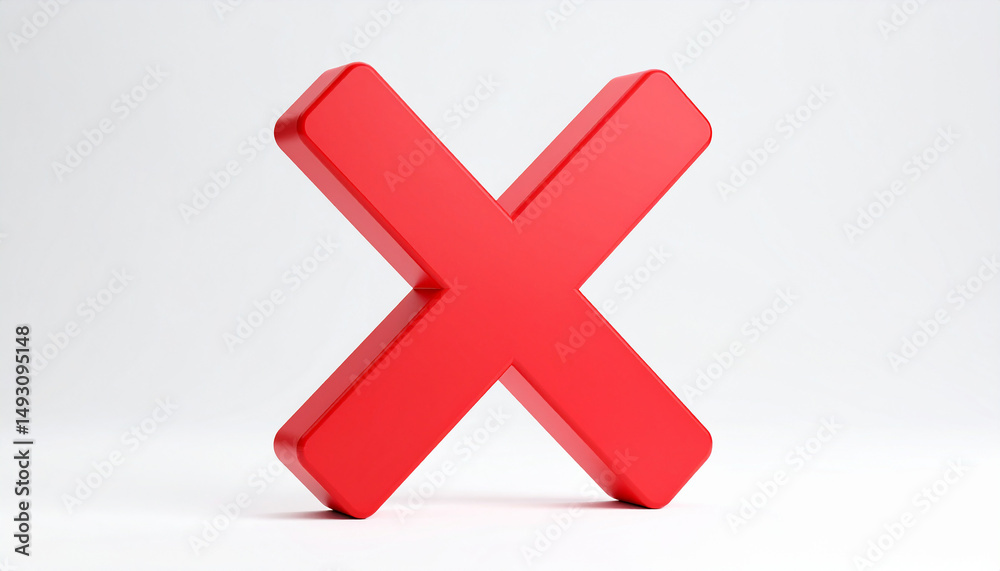 Obraz premium Red X cross mark icon isolated on white backdrop. Symbol of negative response, rejection or denial.