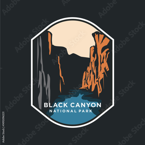 Illustration of the Black Canyon National Park emblem logo on a dark background