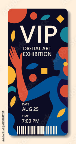  Vector stylish creative VIP access ticket with abstraction for art exhibition or women's cultural events, design expositions and can also be used for projects on women's rights and feminism