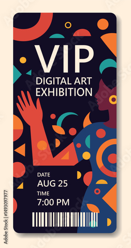 Vector stylish creative VIP ticket with abstraction for visiting exhibition of women's projects, movement for gender equality and empowerment, cultural ART events, fashion shows, social projects