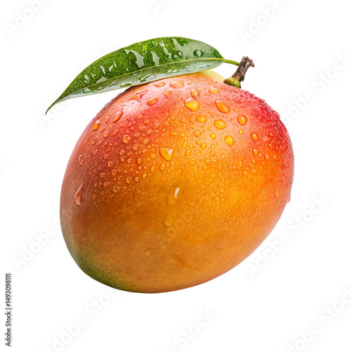 fresh mango with water drops isolated on transparent background.