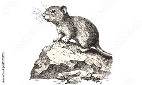 Hand-drawn Vintage Lemming, Arctic Wildlife Sketch, Monochrome Etching Nature Art, Antique Cold Climate Animal Illustration, Old Engraving Style, trendy animal artwork, intricate engraving