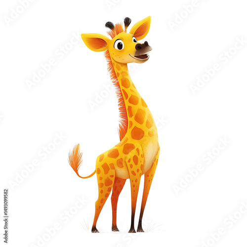 A charming cartoon giraffe with a delightful smile stands tall. It is full of color and life, perfect for bringing a bit of joy and fun into any project