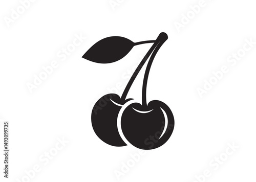 Cherry Fruit Silhouette Black Vector White Background