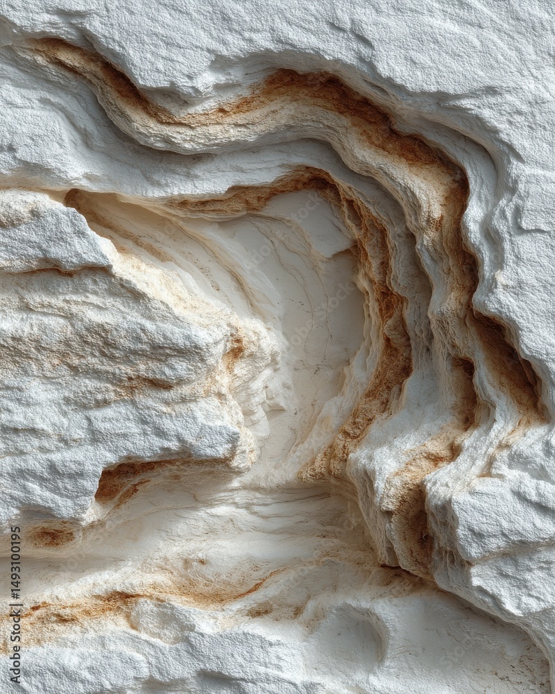 Obraz premium Intricate Layered Erosion Patterns in Light Rock with Brownish Bands, Natural Abstract Geological Formation