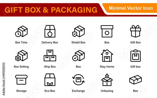 Elegantly Crafted Gift Box and Packaging Icon Set: Perfect for Celebrating Special Occasions, Events, and Holidays with High-Quality Icons that Enhance Branding, Digital Designs, and Print Media