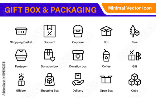 Elegantly Crafted Gift Box and Packaging Icon Set: Perfect for Celebrating Special Occasions, Events, and Holidays with High-Quality Icons that Enhance Branding, Digital Designs, and Print Media