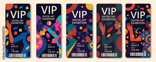 VIP tickets. Vector set abstract creative template for visiting exhibition of women's projects, movement for gender equality and empowerment, cultural ART events, fashion shows, social projects