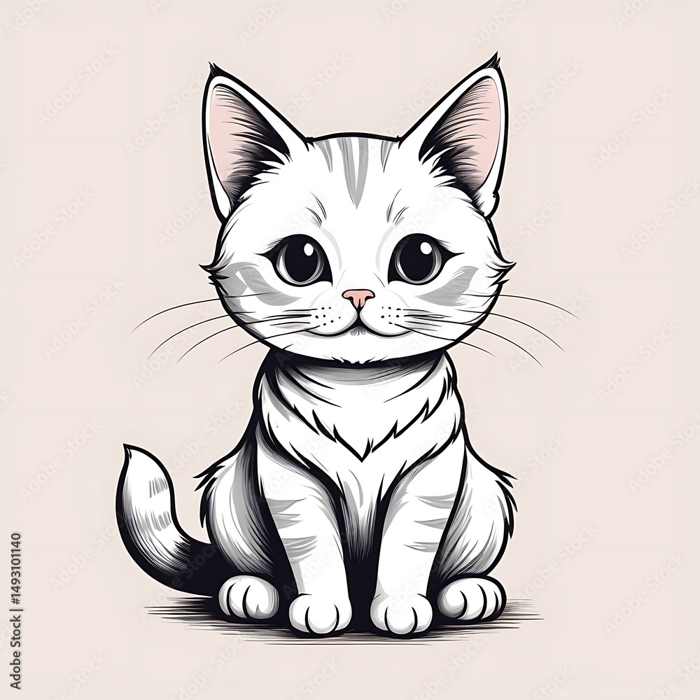 Obraz premium Cute cat concept. Adorable domestic animal sitting. Fluffy tabby brown pet. Lovely kitten stands. Graphic element for website. Cartoon flat vector illustration isolated on white background