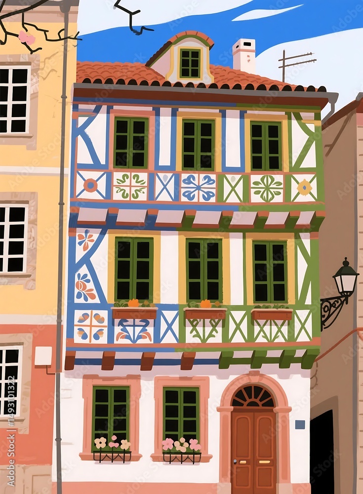 Fototapeta premium Colorful Traditional European Style Town House illustration