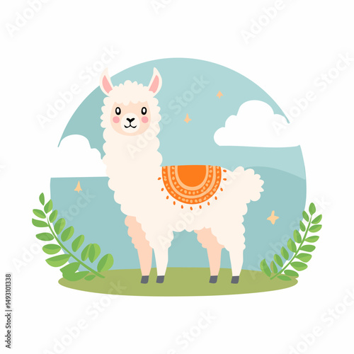 Cute Alpaca Simple Vector – Minimalist Cartoon Animal Illustration Design

