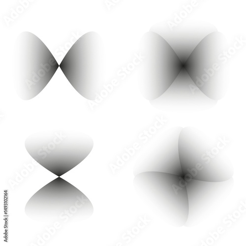 Abstract black and white shapes with soft shadows. Minimalist vector design with smooth gradients.