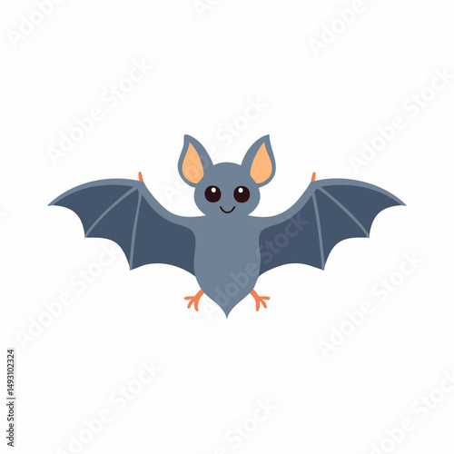Cute Bat Simple Vector – Minimalist Flat Style Cartoon Flying Bat Illustration Design

