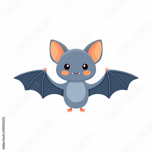 Cute Bat Simple Vector – Minimalist Flat Style Cartoon Flying Bat Illustration Design

