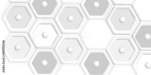 Abstract clean white background featuring a pattern of grey out line hexagons arranged like a honeycomb, Polygonal Honeycomb Elements, Luxury Pattern and Technology-Inspired Design