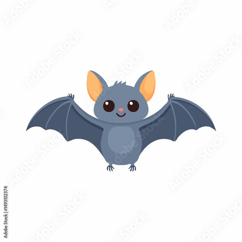 Cute Bat Simple Vector – Minimalist Flat Style Cartoon Flying Bat Illustration Design

