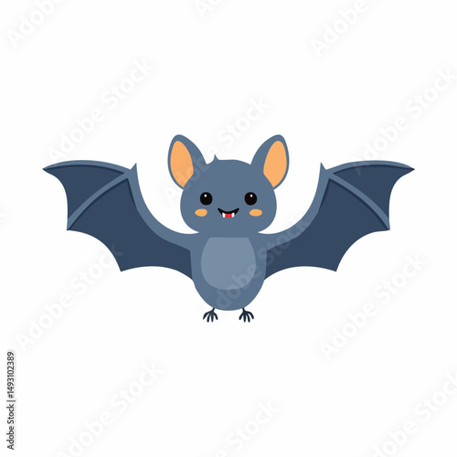 Cute Bat Simple Vector – Minimalist Flat Style Cartoon Flying Bat Illustration Design

