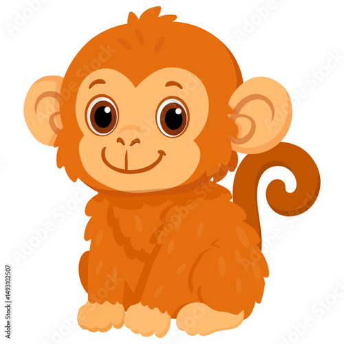 Vector cartoon image of monkey. Animal concept for children's illustrations, articles, books. Zoo, circus. Element for your design.