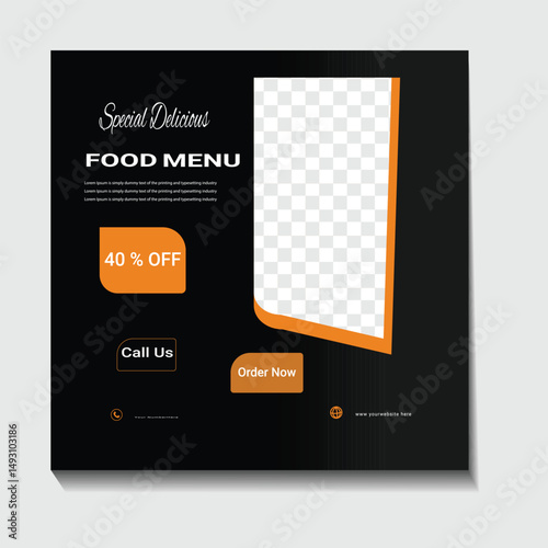 Food menu and restaurant social media cover template with illustration