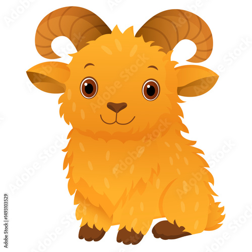 Vector cartoon image of urial. Animal concept for children's illustrations, articles, books. Zoo, circus. Element for your design.
