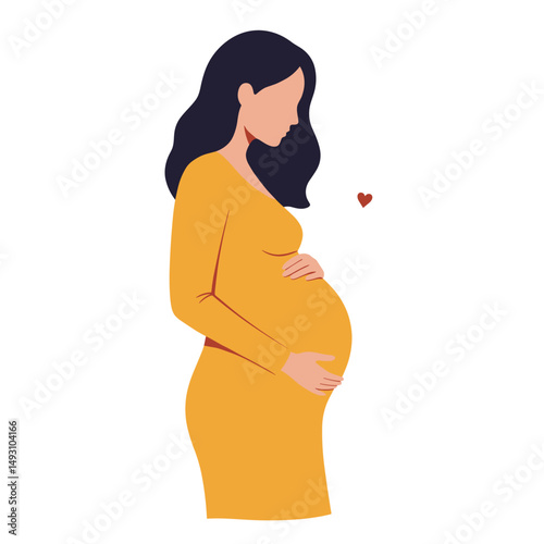 Pregnant woman touching her belly while standing in profile  