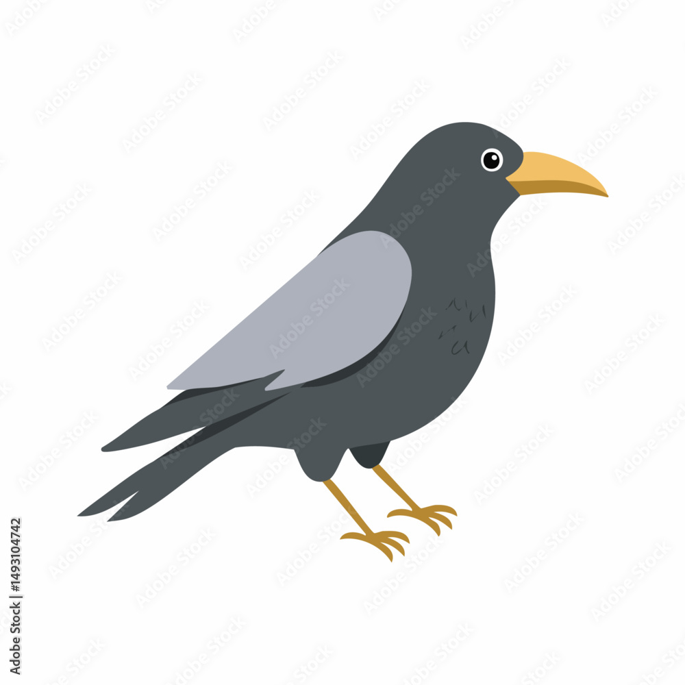 Obraz premium Cute Crow Simple Vector – Minimal Black Bird Cartoon Illustration in Flat Style