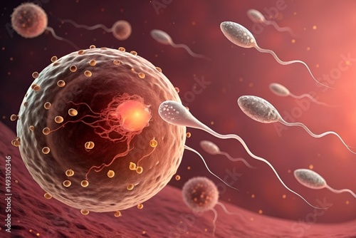 Fertilization process microscopic view sperm egg cell