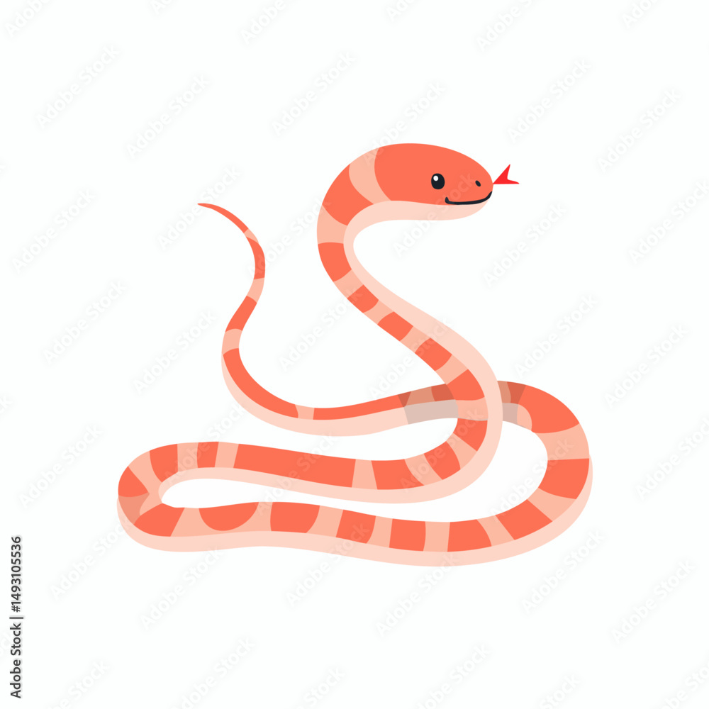 Naklejka premium Cute Coral Snake Simple Vector – Minimal Cartoon Venomous Snake Illustration for Kids and Design Use