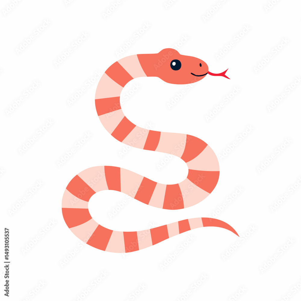 Fototapeta premium Cute Coral Snake Simple Vector – Minimal Cartoon Venomous Snake Illustration for Kids and Design Use