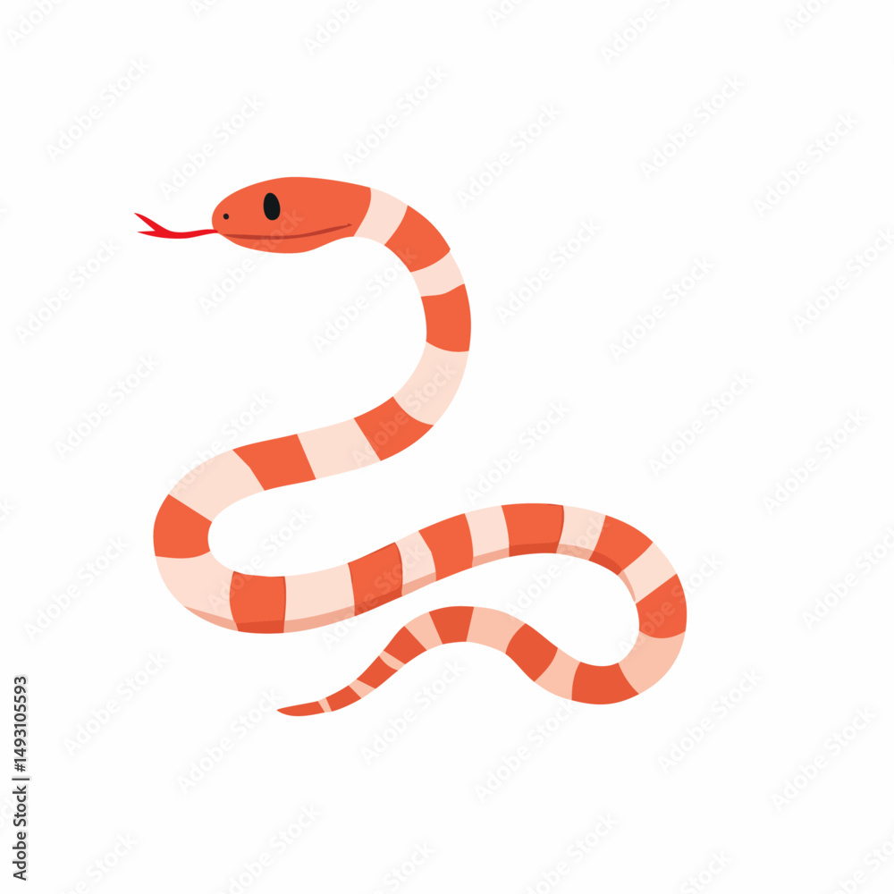 Naklejka premium Cute Coral Snake Simple Vector – Minimal Cartoon Venomous Snake Illustration for Kids and Design Use