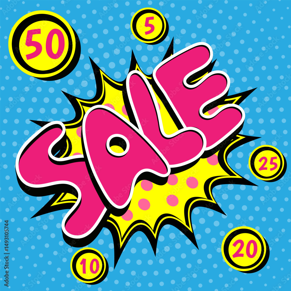 Fototapeta premium Big sale background template. special offer promo with pop art blue background.
