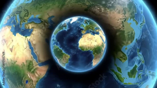 Global Perspective: A digitally rendered visualization showcasing our planet, the Earth. It captures its awe-inspiring scale, intricate details, and the vastness of space.